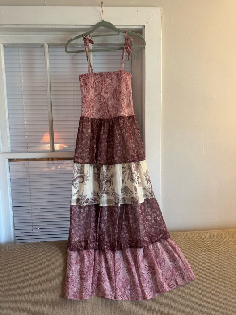 FrancescasTiered Maxi Dress in Dusty Rose and Cream